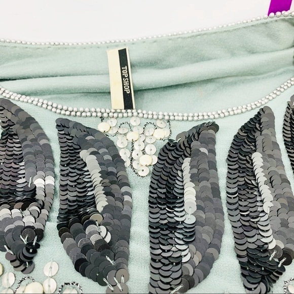 VTG Top Shop Flapper Great Gatsby Teal Blue Beaded Sequin Short Sleeve Tunic 2 - Picture 16 of 16